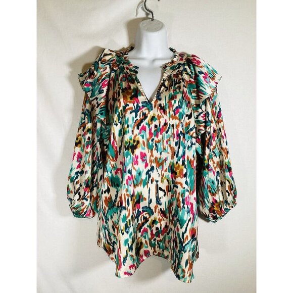 Marissa Blouse Ruffle Top Large Balloon Sleeve Colorful Flutter Y2K Boutique - Picture 5 of 9